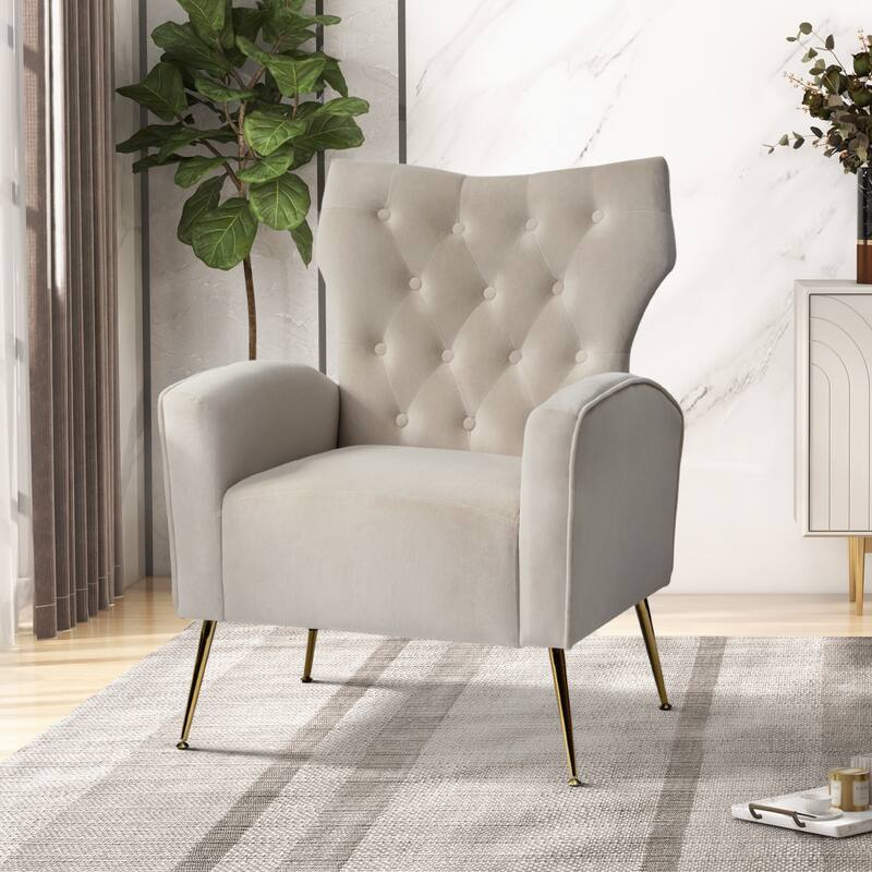 Abadiana Accent Tufted Chair with Metal Base by HULALA HOME