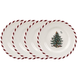Spode Christmas Tree Set of 4 Peppermint Canape Plates - 6.5" D