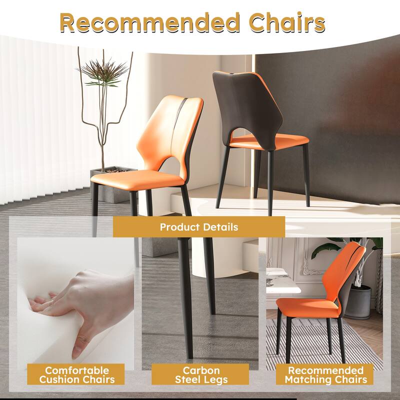 Modern 2 Piece PU Metal Kitchen Dining Chair with Soft Cushions, Non Slip Foot Pads for Dining Room Kitchen Living Room Bedroom