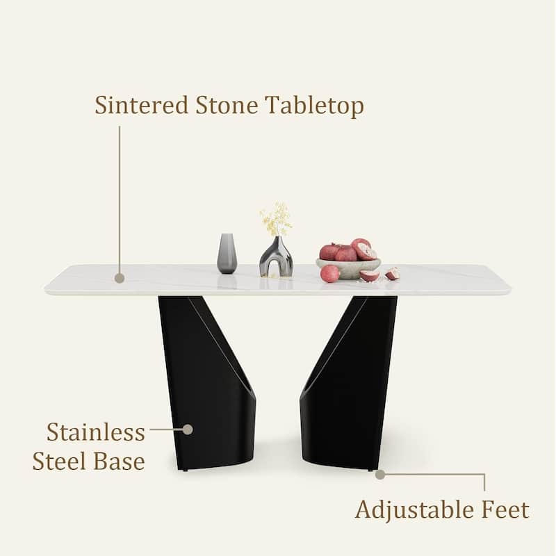 71 inch White Sintered Stone Dining Table with Black Base