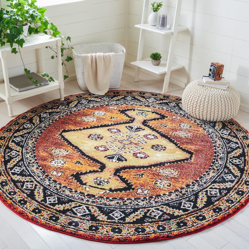 SAFAVIEH Vintage Hamadan Sadiya Traditional Oriental Rug - 6'7" Round - Rust/Gold