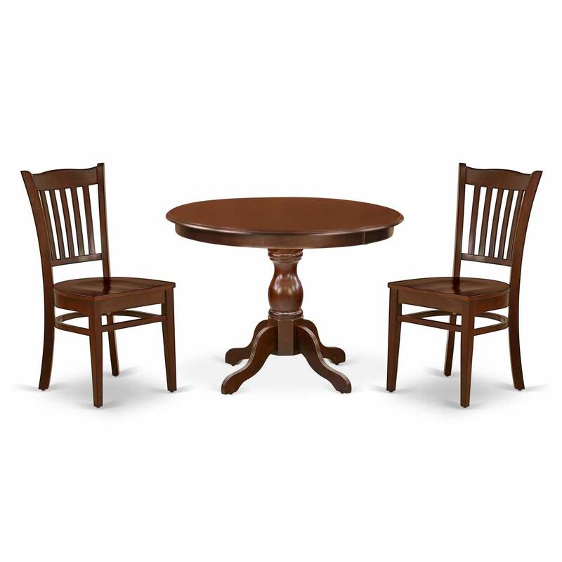 3-Piece Mahogany Finish Solid Wood Top - Dining Room Set - Seats 4