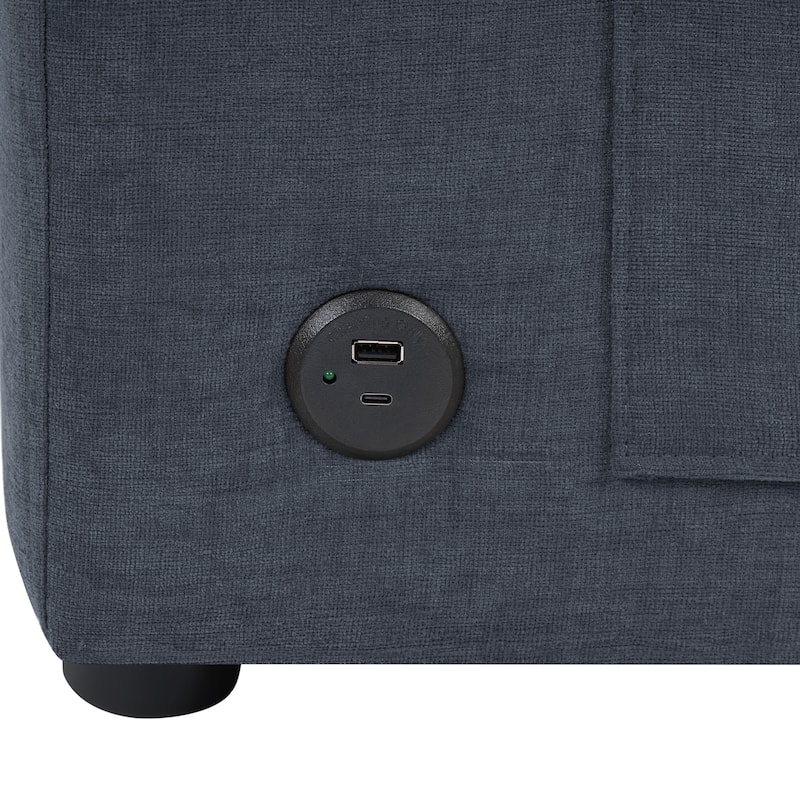 L-Shape Sectional Sofa with Curved Chaise Lounge, Chenille Fabric 3 Seater Sofa with USB Ports & Storage Pockets