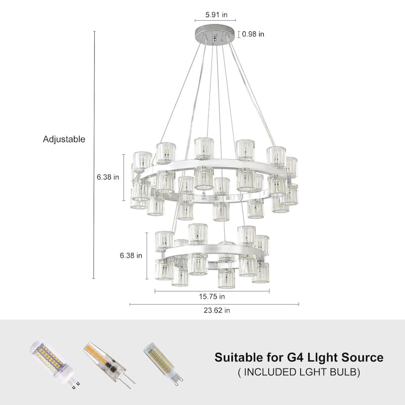 30 - Light Double - Ring Clear Crystal Chandelier