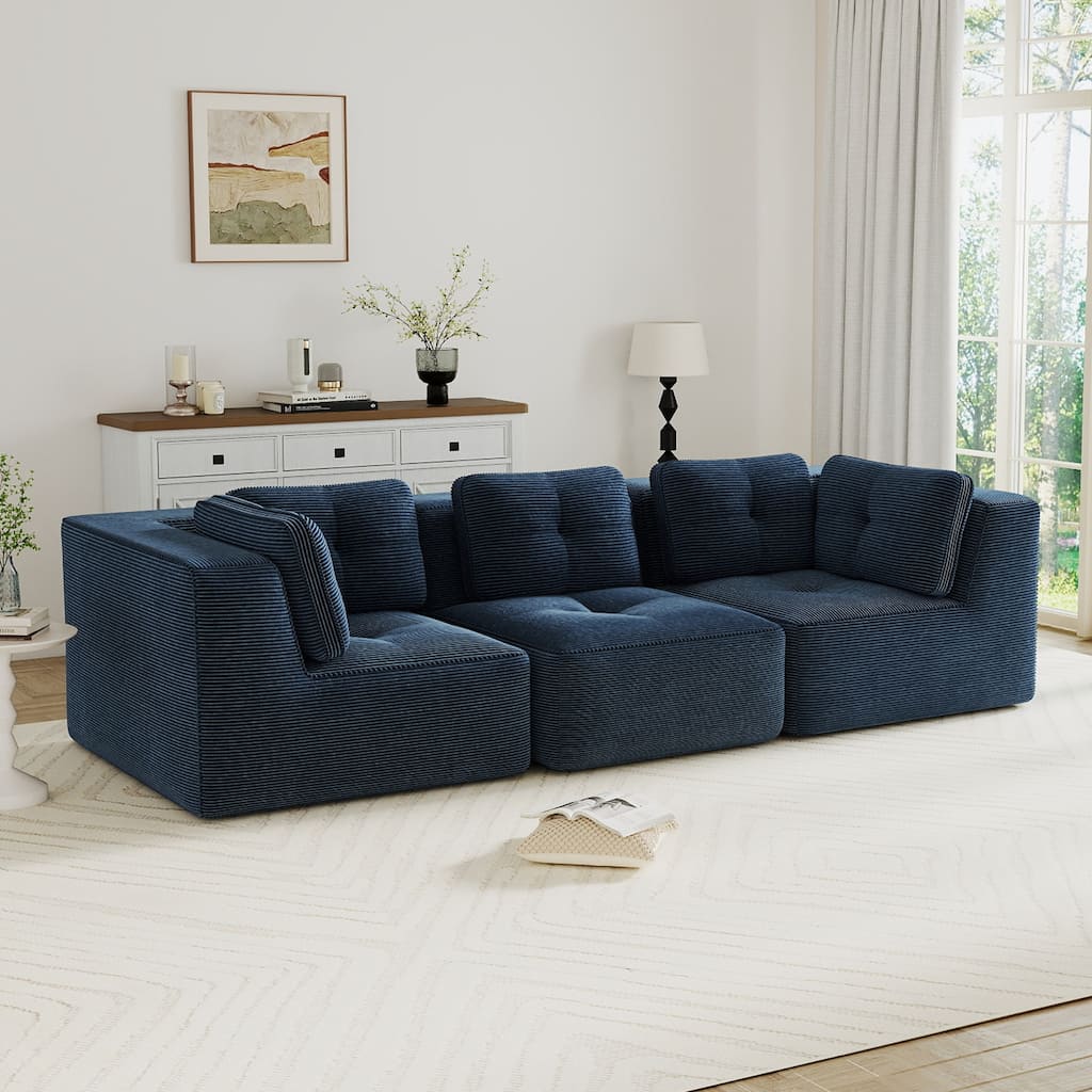 Roomfitters 3-Piece Modular Sectional Sofa, Corduroy Upholstered 3-Seater Living Room Couch