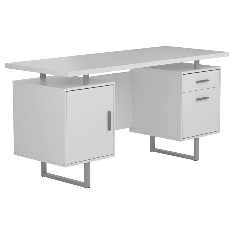 GDFStudio - Harper Modern High Gloss Computer Desk with Two Drawers, Sled Legs, and Efficient Storage Solutions