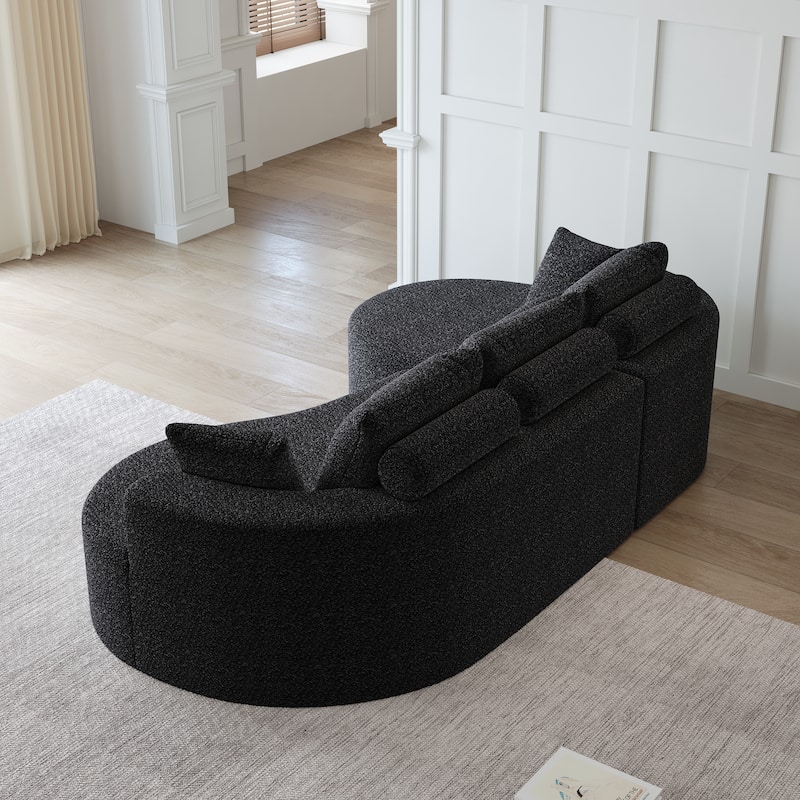 L-Shaped Curved Cloud Sectional Couch, Oversized Chenille Upholstered 4-Seater Sofa, Full Compressed Corner Sofa with 7 Pillows