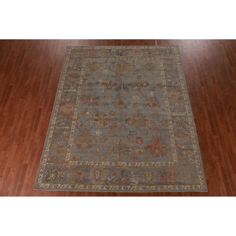 Hand Knotted Oriental 100% Wool Carpet Transitional All-Over Greys & Charcoal Oushak Area Rug - 9' 9'' X 7' 10''