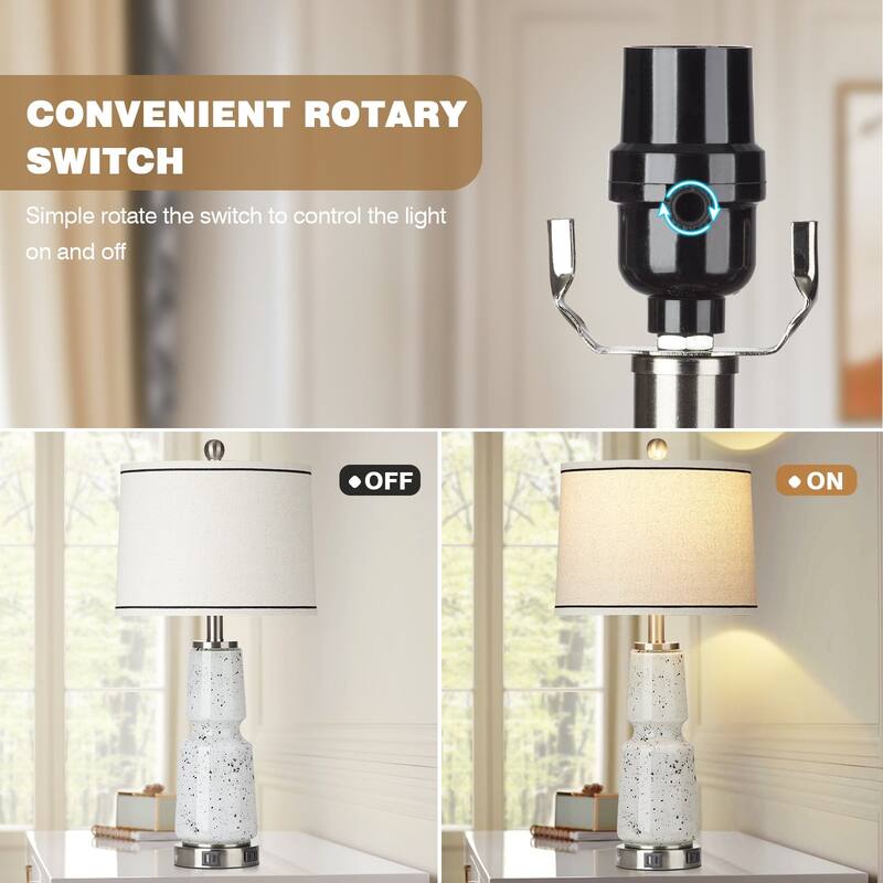 White Glass Table Lamps Nightlight 2in1 Ink Textile 2-Way Touch Switch (Set of 2) - 12'' x 12'' x 26'' (L x W x H)