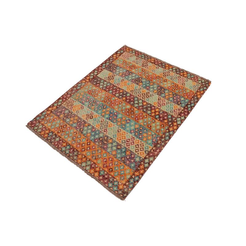 Eclectic Balochi Mejia Blue/Maroon Hand Knotted Wool Rug - 3'6'' x 5'2''