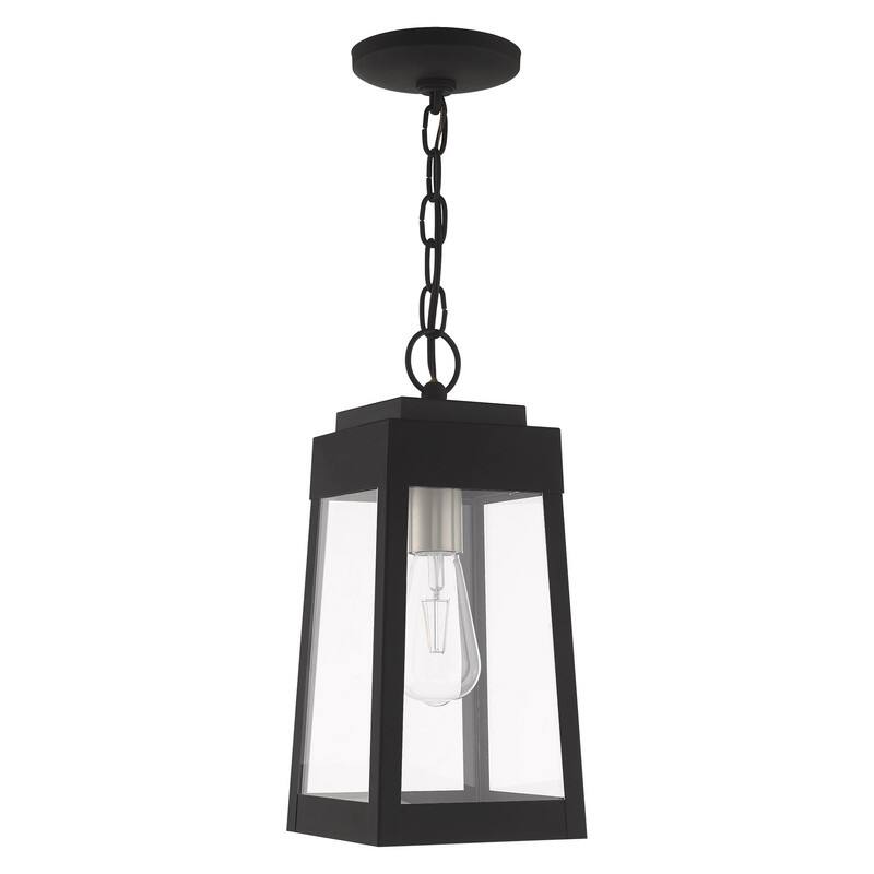 Livex Lighting 1-Light Outdoor Pendant Lantern, 20854 - Black - 6.25" SQ X 14.5" H