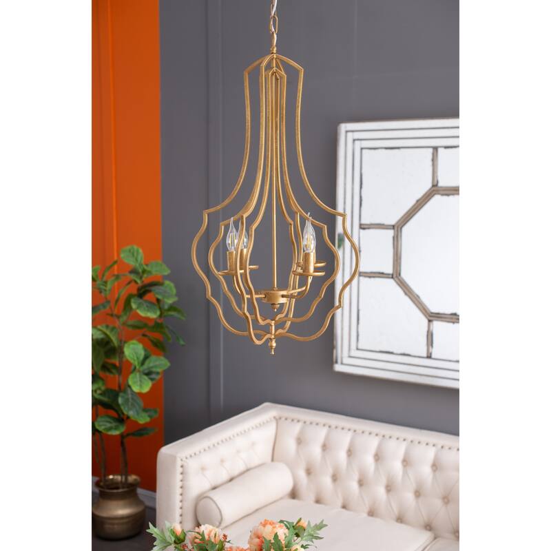4 - Light Metal Chandelier, Hanging Light Fixture with Adjustable Chain for Kitchen Dining Room, Bulb Not Included