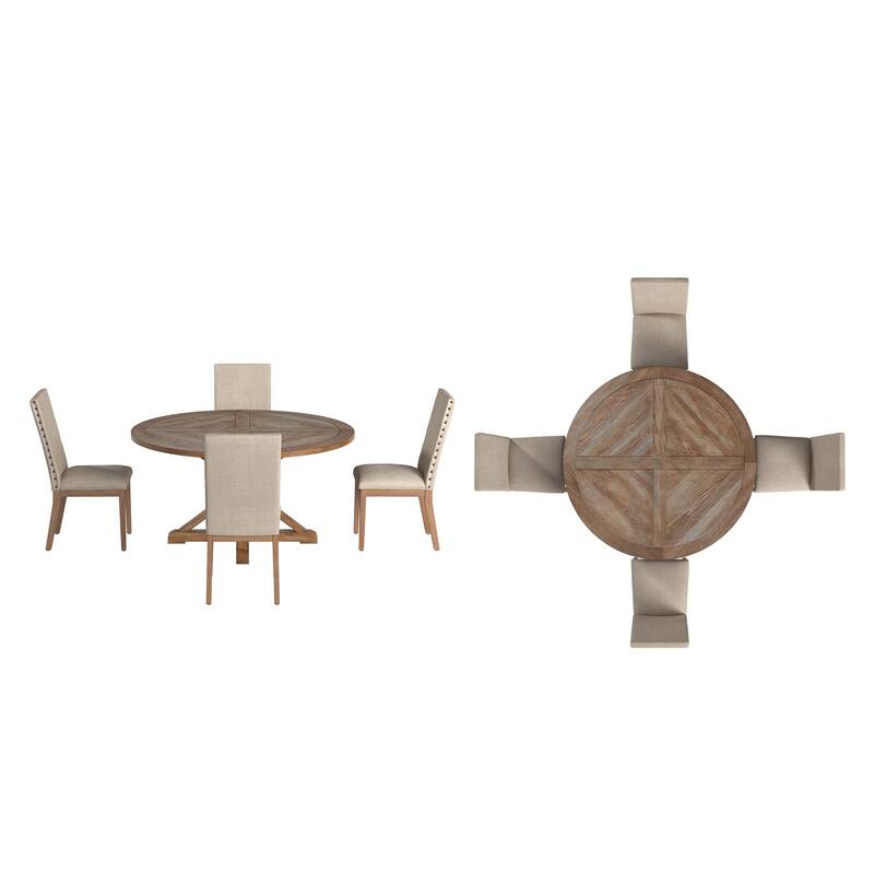 Krakova Rustic X-Base Round Pine Wood Dining Set