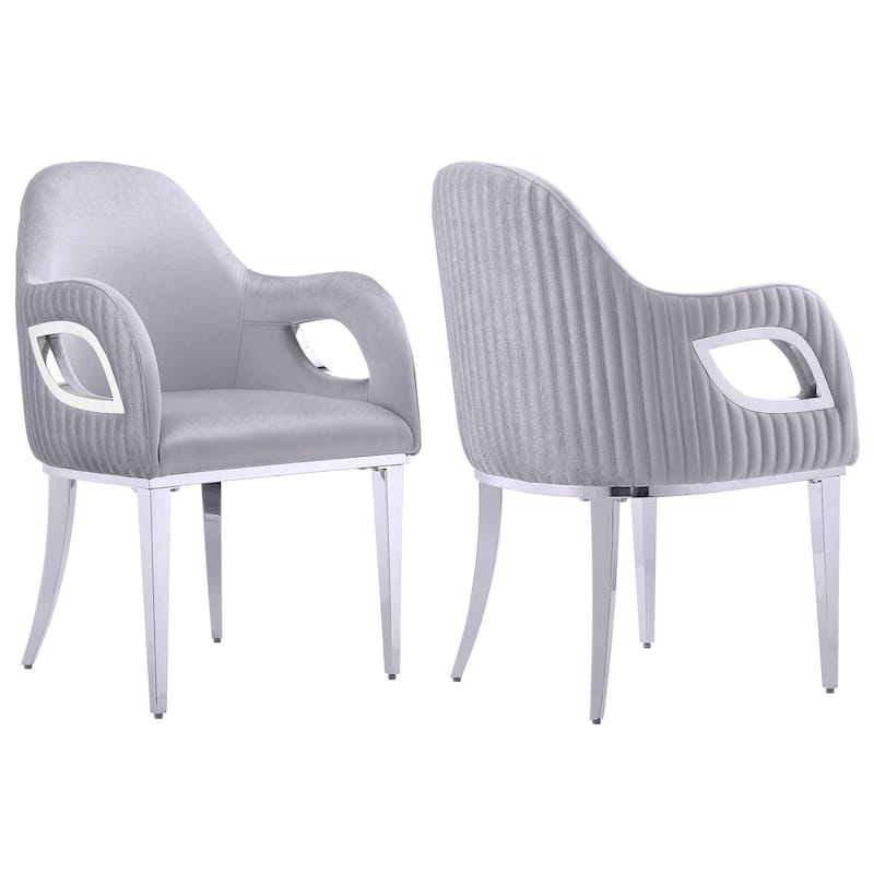 Gray Velvet Dining Armchairs with Stainless steel Legs - L - 2 Gray chairs