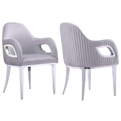 Gray Velvet Dining Armchairs with Stainless steel Legs