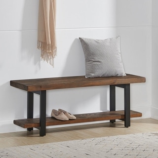 Lawrence Reclaimed Wood Bench with Shelf