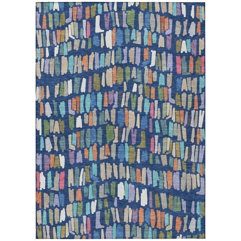 Machine Washable Indoor/ Outdoor Modern Mosaic Chantille Rug