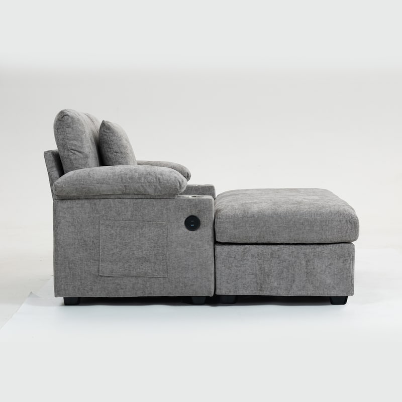 Oversized Chenille Sofa Chair with Ottoman Sleeper Sofa with Cupholders/USB Charging Ports