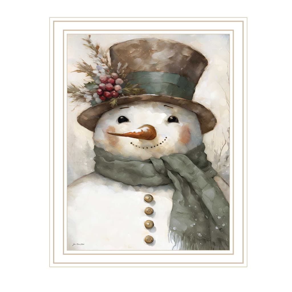 Framed Wall Art - Old World Frosty The Snowman, White Frame