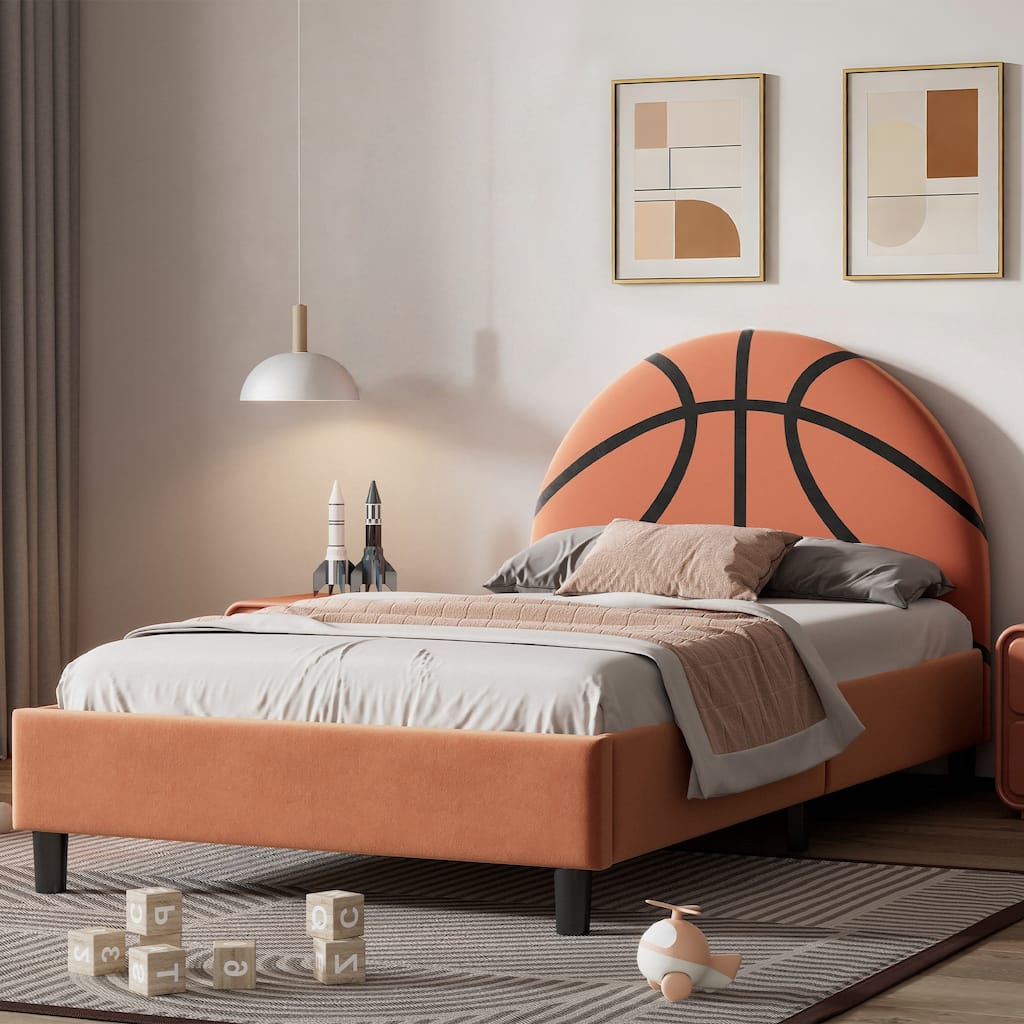 Basketball Design headboard Upholstered Twin Platform Bed by Harper&Bright Designs
