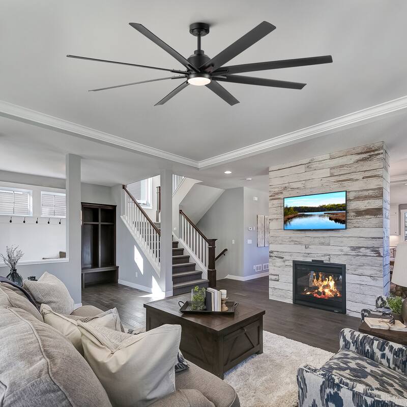72 in. LED Indoor Matte Black Large Ceiling Fan with Light and Remote Control - 72 Inches