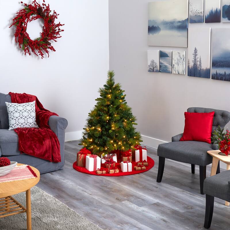 4ft Slim Christmas Tree with Lights - Artificial Pine Tree, Holiday Decor, Warm White LED Lights - Green - 48