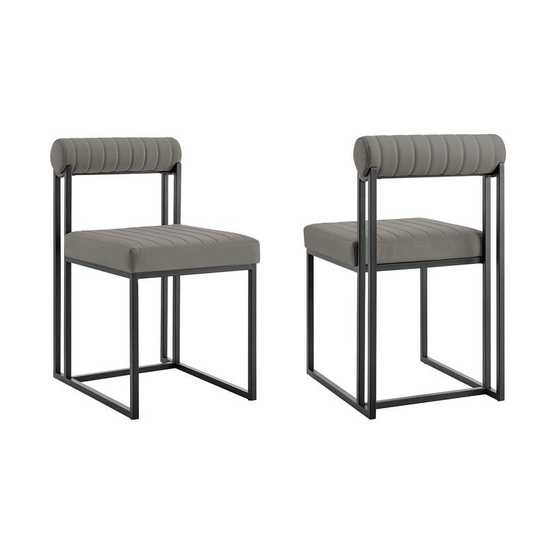 HomeRoots Set of Two Gray And Black Upholstered Faux Leather Open Back Dining Side Chairs