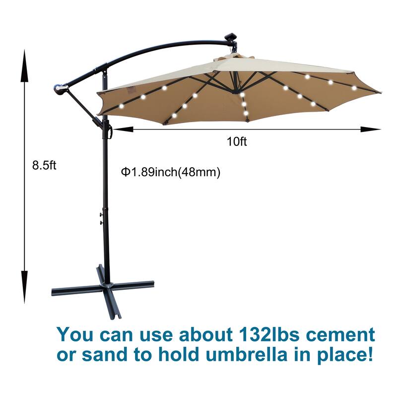 Outdoor Patio Umbrella with Solar Powered LED Lights