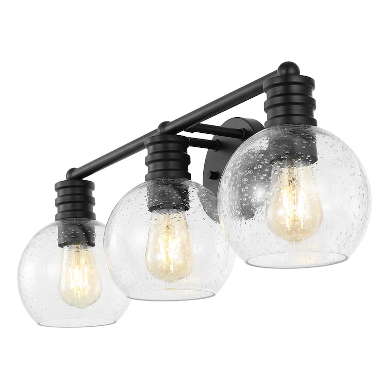 SAFAVIEH Lighting Egita 3-Light 26-inch Speckled Glass Wall Sconce (LED Bulbs Included) - 26.8 In. W x 7.8 In. D x 8.8 In. H - Black