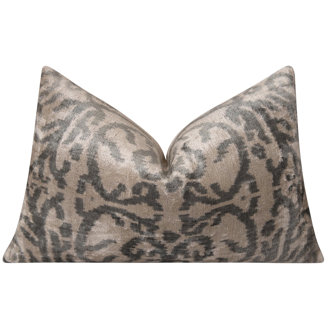 Silk Velvet Throw Pillow - 16x24, Taupe and Gray with Insert - 16" x 24"