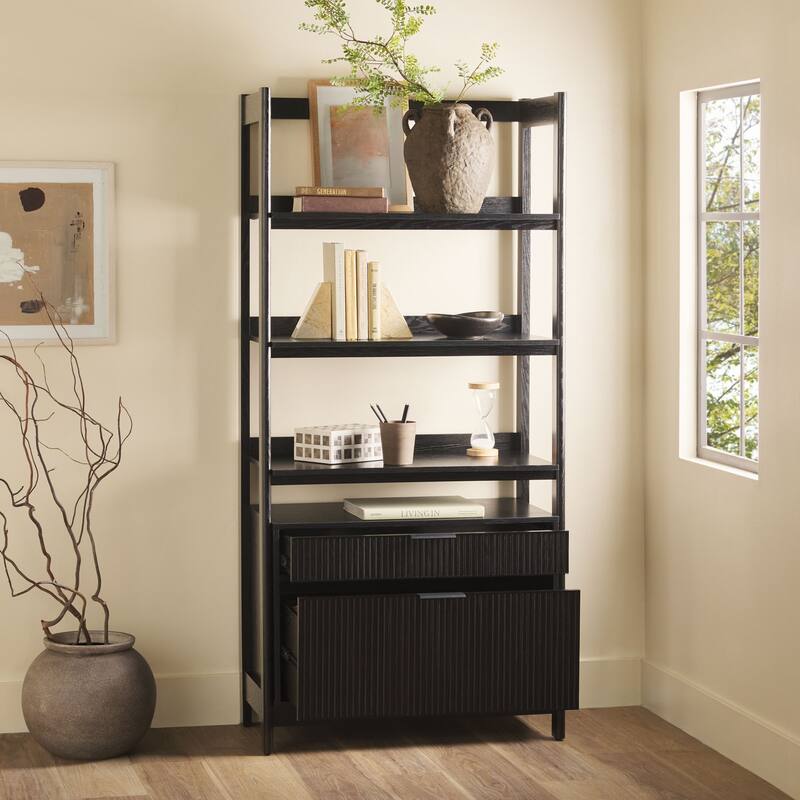 Middlebrook Designs 33" Wide Reeded Bookshelf with Drawers