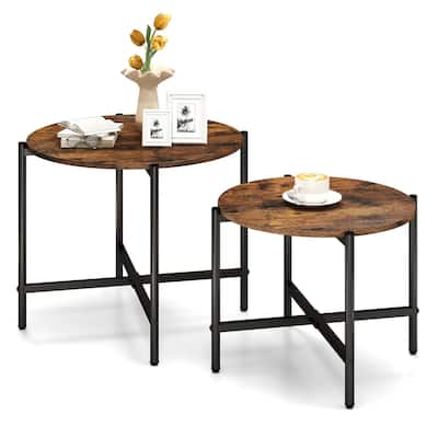 Costway Round Coffee Table Set of 2 21.5" & 25.5" Nesting Coffee - See Details