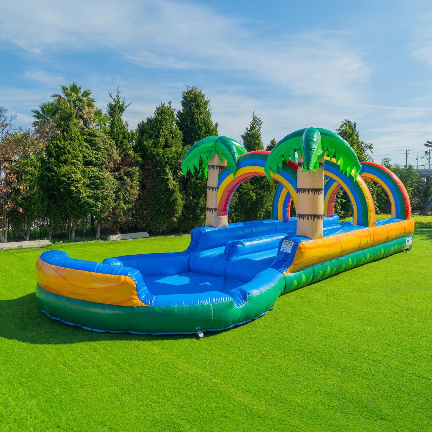 POP JUMP Tropical 27 ft. Dual Lane Slip N Slide with Pool for Kids, Inflatable Water Slide Racer Backyard Outdoor, with Blower