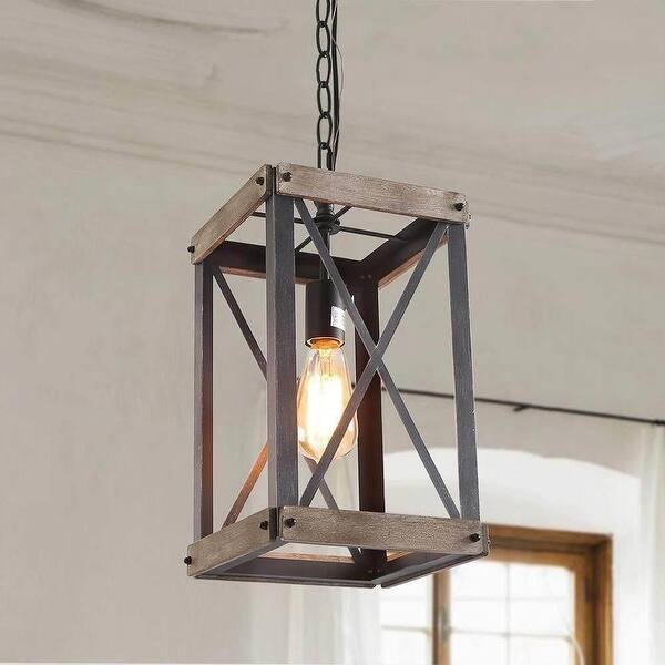 slide 2 of 12, Modern Farmhouse 1-Light Wood Pendant Rustic Island Lights for Dining Room