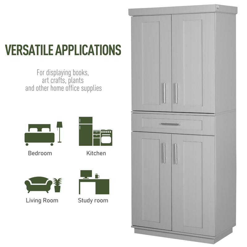 HOMCOM Modern Kitchen Pantry Freestanding Cabinet Cupboard - 30" W x 15.75" D x 72" H