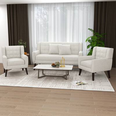 Modern Cotton Linen Upholstered Armchair Tufted Accent Chair