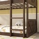 preview thumbnail 6 of 21, Low Twin Over Twin Size Bed Floor Bunk Bed with Panelled Headboard Footboard, Ladder and Guardrails, Solid Rubber Wood Frame