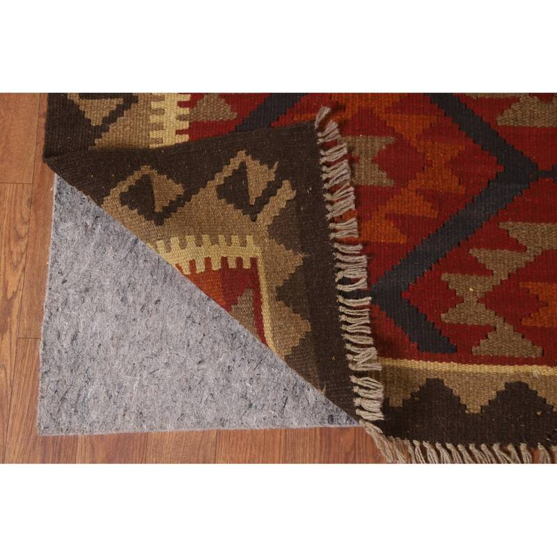 Hand Woven Oriental 100% Wool Carpet Southwestern Geometric Multi-Colored Kilim Area Rug - 9' 5'' X 6' 9''