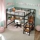 preview thumbnail 1 of 24, Full Size Metal Loft Bed with Desk and Metal Grid,Stylish Metal Frame Bed with Lateral Storage Ladder and Wardrobe White