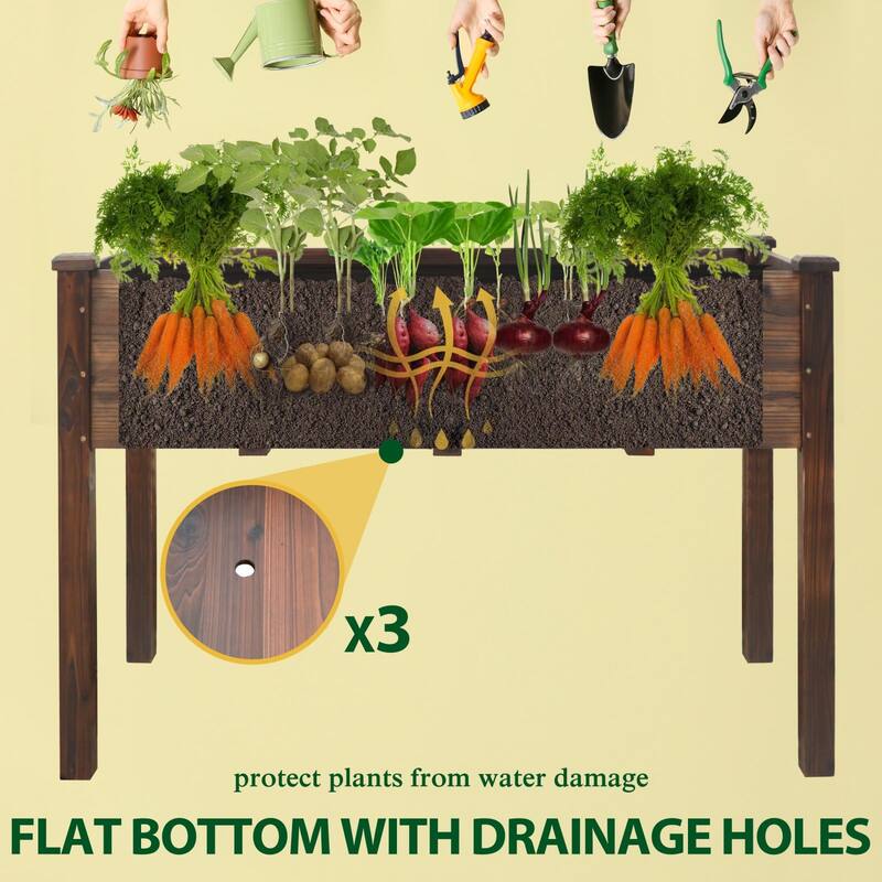 VEIKOUS Wood Raised Garden Bed Elevated Planter Box with Drainage Holes - 46.8''W x 22.4''D x 30.3''H