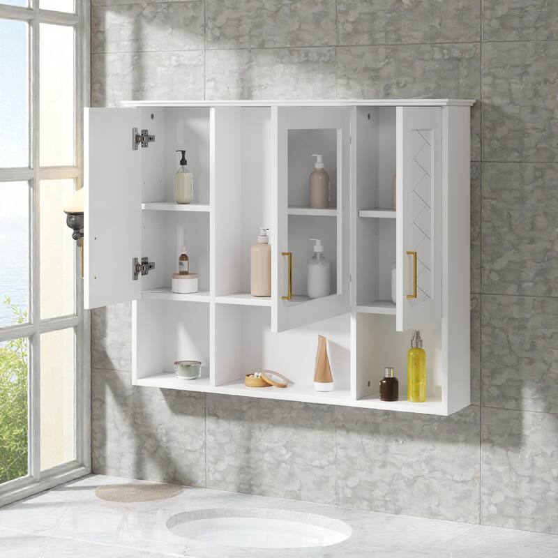 35 Inch Wall Mounted Bathroom Medicine Cabinet with Mirror, Adjustable Shelves, Soft Close Doors