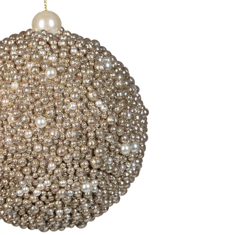 Glittered Beads Christmas Ball Ornament - 4" - Gold