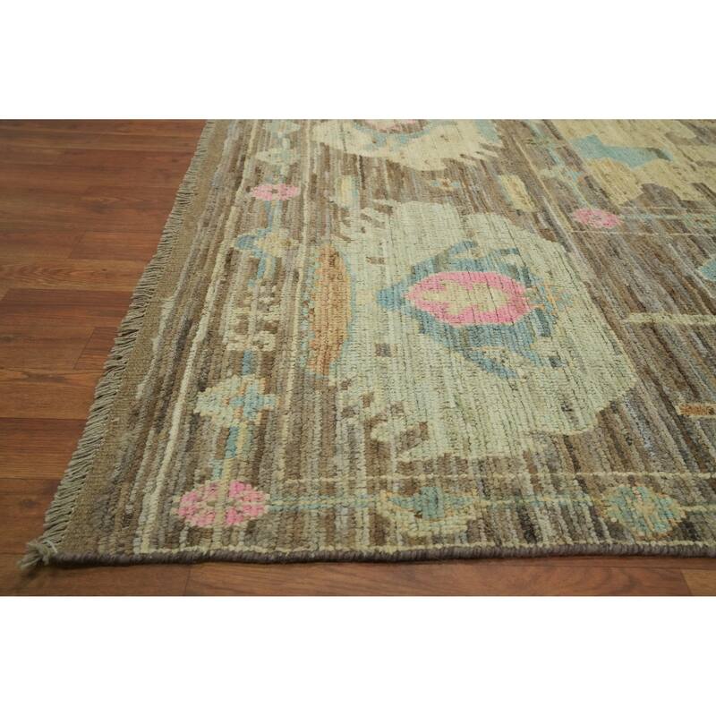 Hand Knotted Oriental 100% Wool Carpet Transitional All-Over Brown Oushak Area Rug - 17' 8'' X 12' 0''