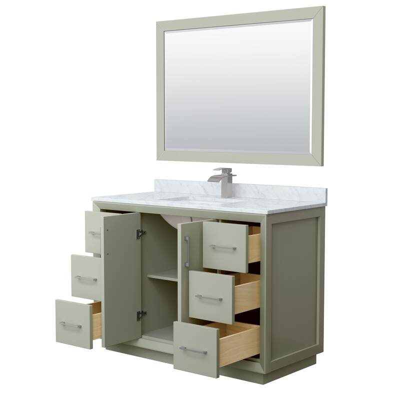 Strada 48-Inch Single Vanity Set, Carrara Marble Top, 46-Inch Mirror