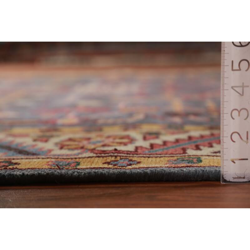 Gray Blue Geometric Oushak Oriental Area Rug Hand-Knotted Wool Carpet - 7'10" x 9'10"