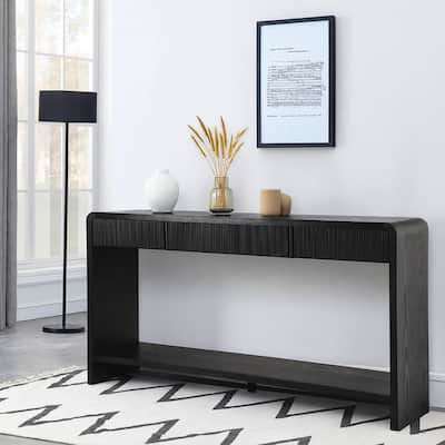 Modern Wooden Living Room Console Table Entryway Table with 3 Drawers and a Bottom Shelf