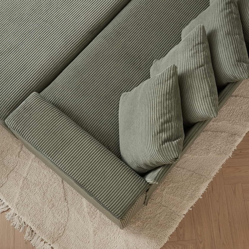 104'' L-Shaped Corduroy Sectional Sofa Couches with Chaise, 8 Pillows