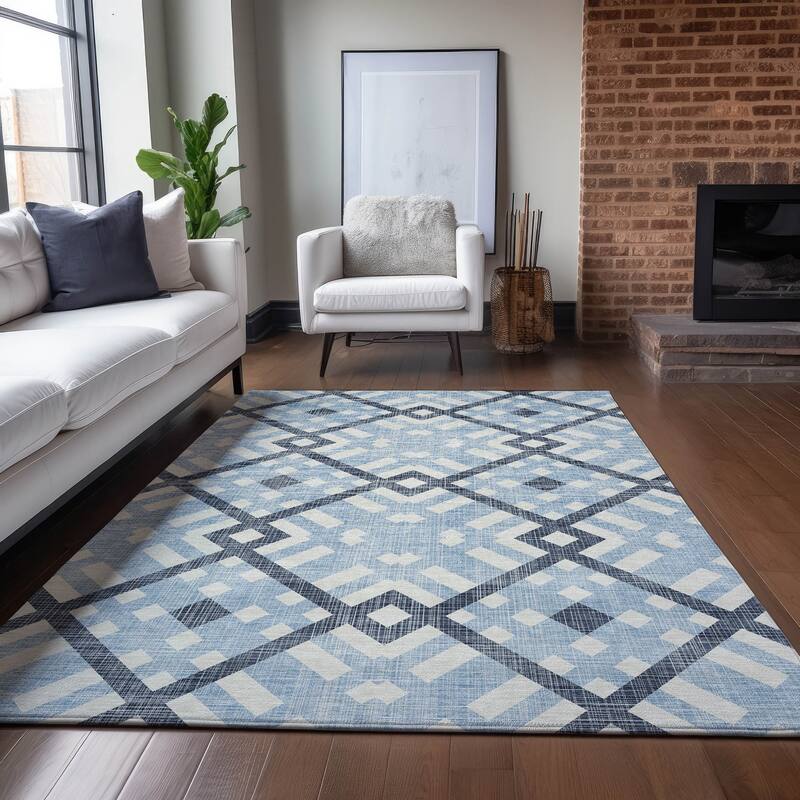 Machine Washable Indoor/ Outdoor Chantille Contemporary Trellis Rug - Sky - 2'6" x 3'10"