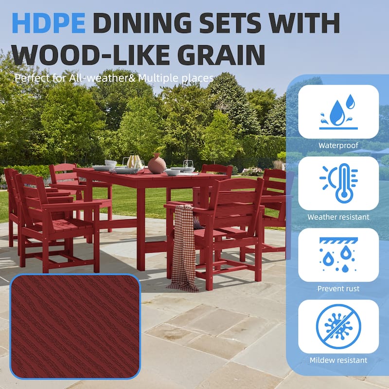7-Piece HDPE Outdoor Dining Table Sets with Umbrella Hole - 1-Table 6-Chairs