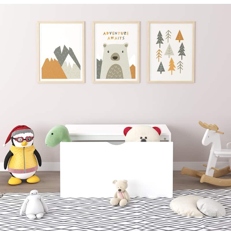 Anmytek White Large Storage Chest with Geometric Panels Toy Box Large Pull-Out Bin for Nursery